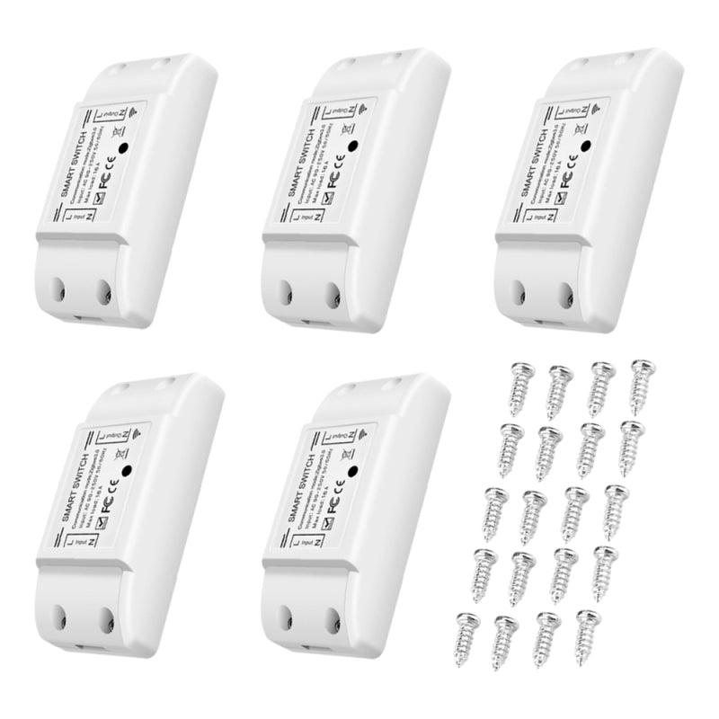 kajilai 5 Adet WiFi ve BT Akıllı Anahtar 10A 2200 W Çift modlu Açma/Kapama Cihazı Ses Tuya APP Uzaktan Kumanda Zamanlama Anahtarı Elektrikli Ev Aletleri için Akıllı Ev Ses Kontrolü Evrensel Akıllı Ev