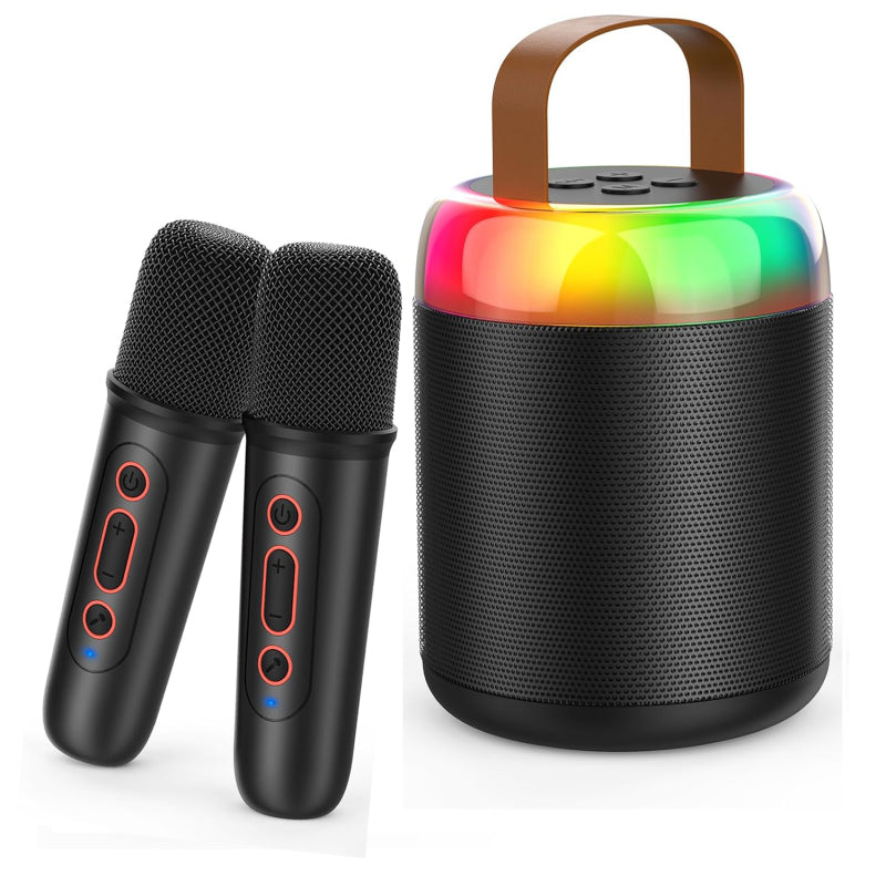 Hanzete Taşınabilir Karaoke Makinesi, 2 Kablosuz Mikrofonlu Taşınabilir Bluetooth Hoparlör, Çocuklar Yetişkinler için Müzik Çalar, Erkekler ve Kızlar için Doğum Günü Hediyeleri (Siyah)