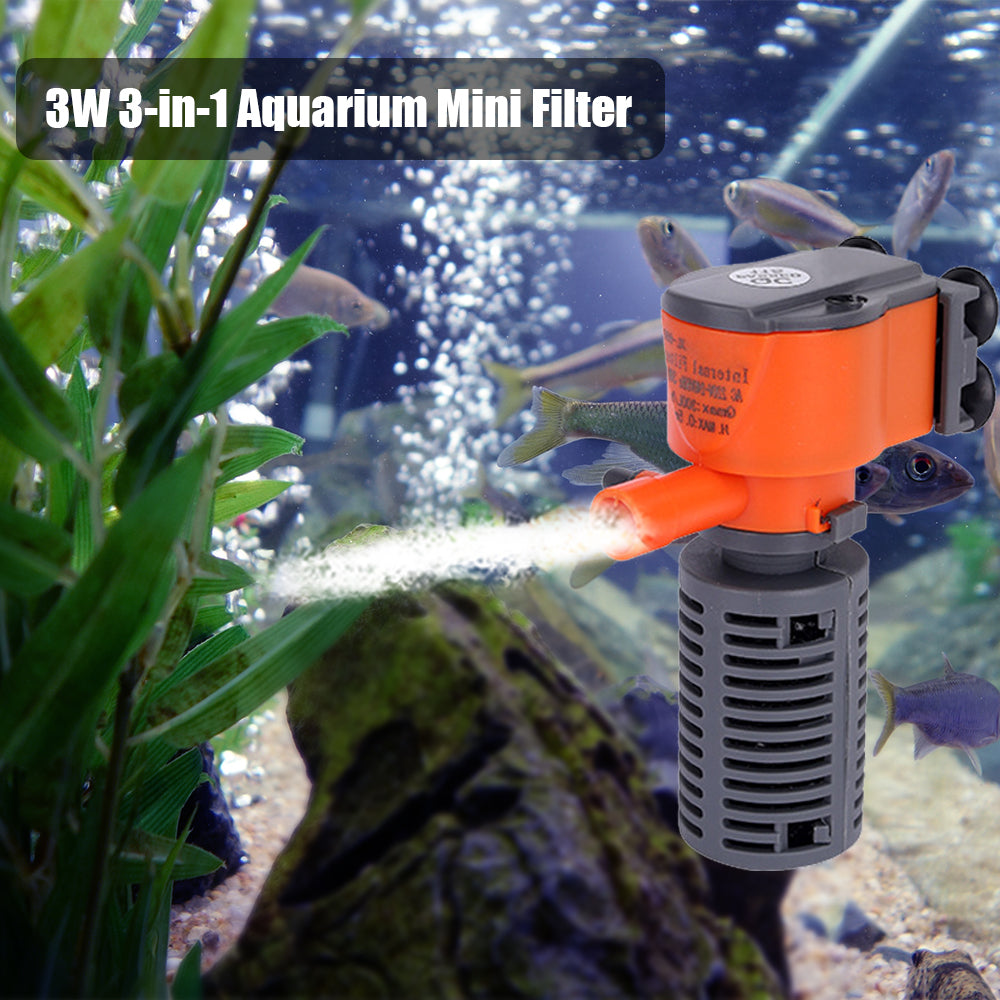 3W/5W 3-in-1 Mini Filter Aquarium Fish Sponge Filter Oxygen Supply Quiet Air Pump Filter for All Small Fish Tank