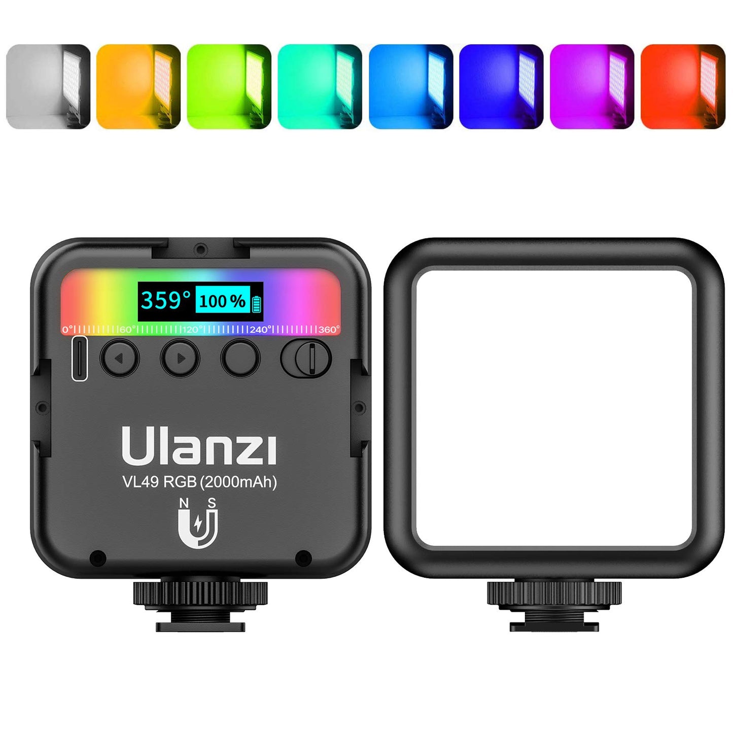ULANZI VL49 RGB video ?????, LED kamera ????? 360 ¡ã tam renkli ta??nabilir foto?raf ayd?nlatmas? 3 so?uk pabu?, 2000mAh ?arj edilebilir 2500-9000K k?s?labilir panel ?????, manyetik deste?i