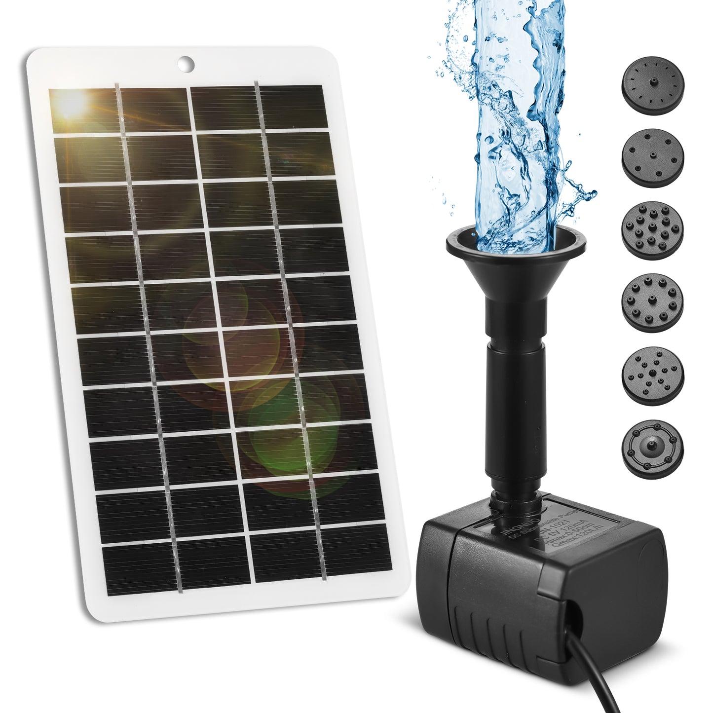 Solar Water Fountain Pump Outdoor 4W 5V Solar Panel Kit 200L/H Flow Rate Outdoor Solar Water Pump with 5ft Cable 9 Nozzles 6 Modes for Bird Bath / Garden / Backyard / Pool / Fish Tank