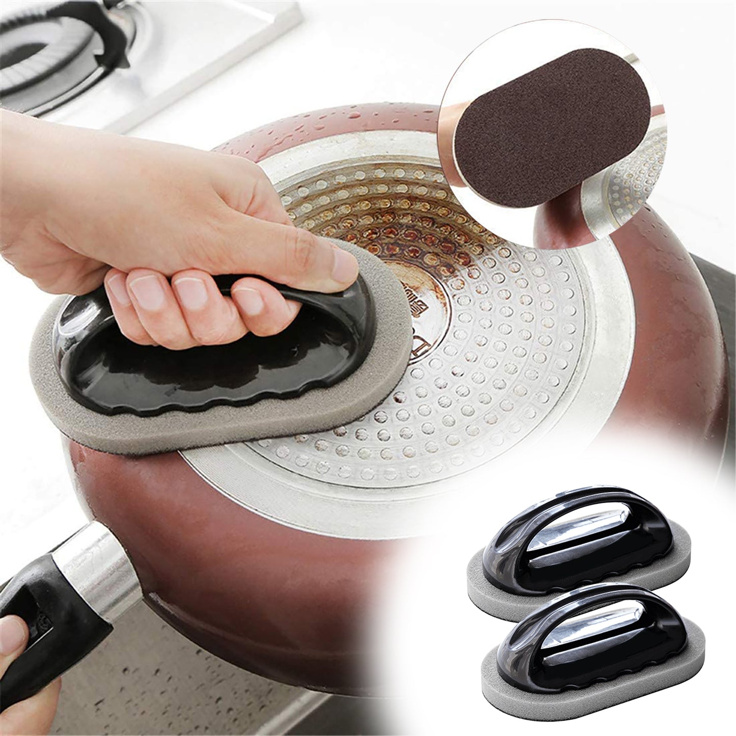 2 Pack Emery Sponge Kitchen Pot Brush Kitchen Washing Cleaner Brush, Rust Cleaning Tool Sink Pot Dish Scrubber Bathroom Decontamination Cleaning Brush
