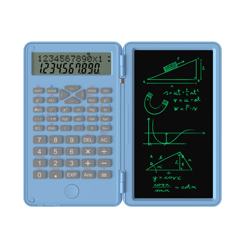 Scientific Calculator with Erasable Writing Board 240 Functions 2 Line LCD Display Foldable Financial Math Calculator School Supplies for Middle High School College Students Sky Blue