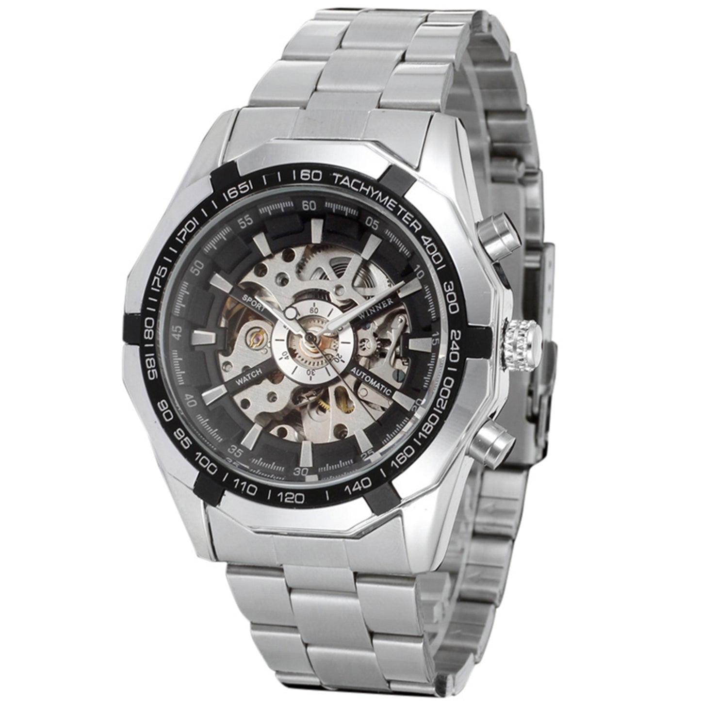 Erkek Otomatik Mekanik Saat Çelik Bant Moda Kol Saati İçi Boş Tasarım Saatler