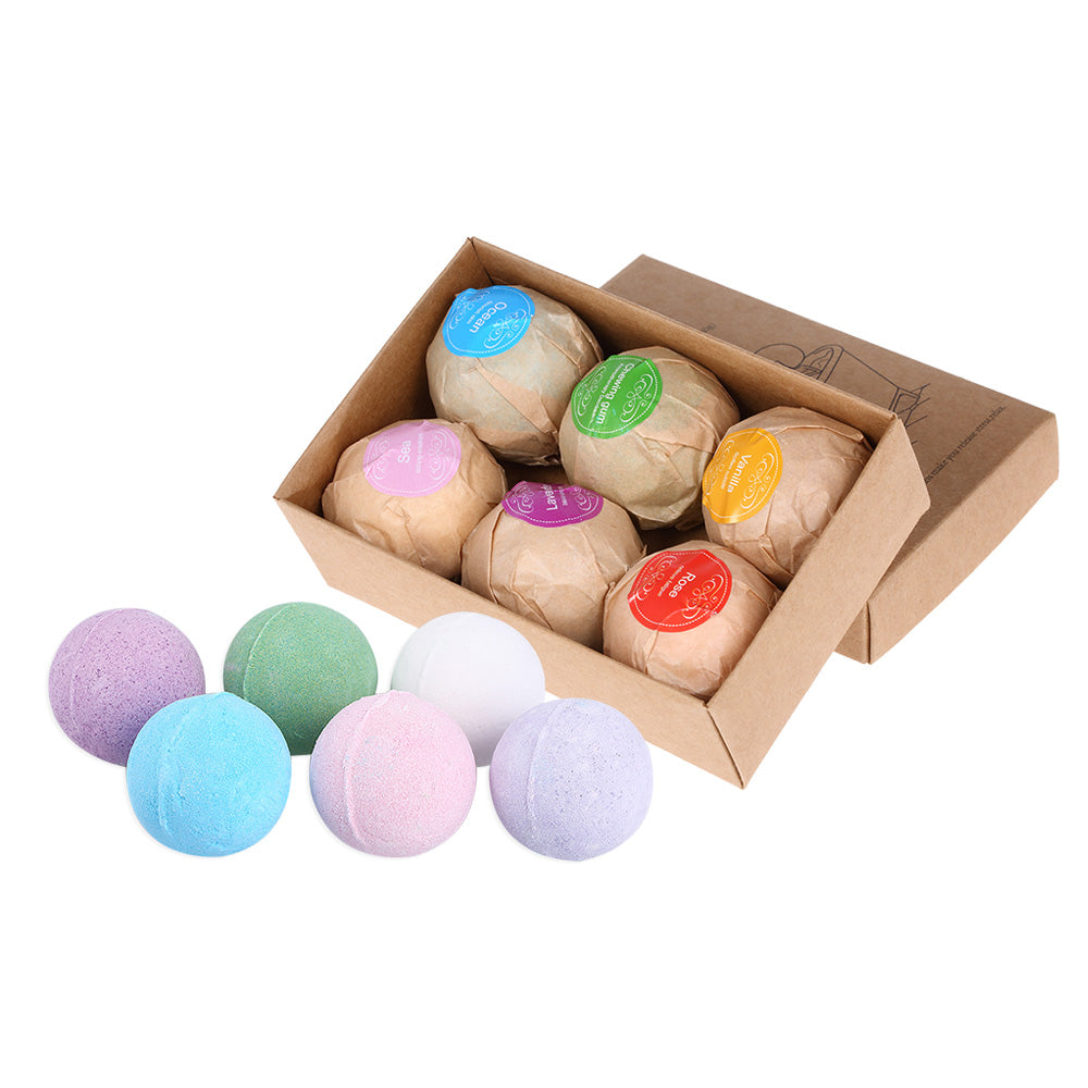 6pcs Organic Bath Bombs Salts Ball Handmade SPA Stress Relief Essential Oil Exfoliating Vanilla Lavender Rose Flavor