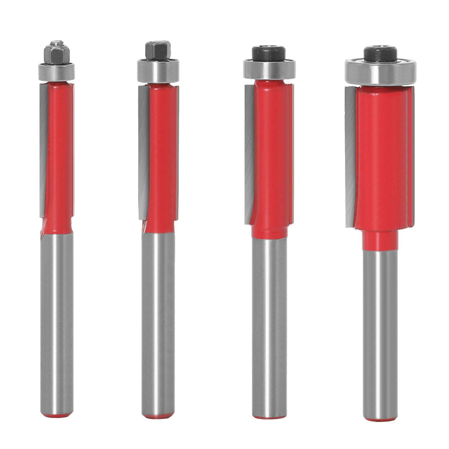 4Pcs Flush Trim Router Bits with 6mm Shank 25.4mm Tungsten Carbide Blade Top Bearing for Trimming Cutting Woodworking