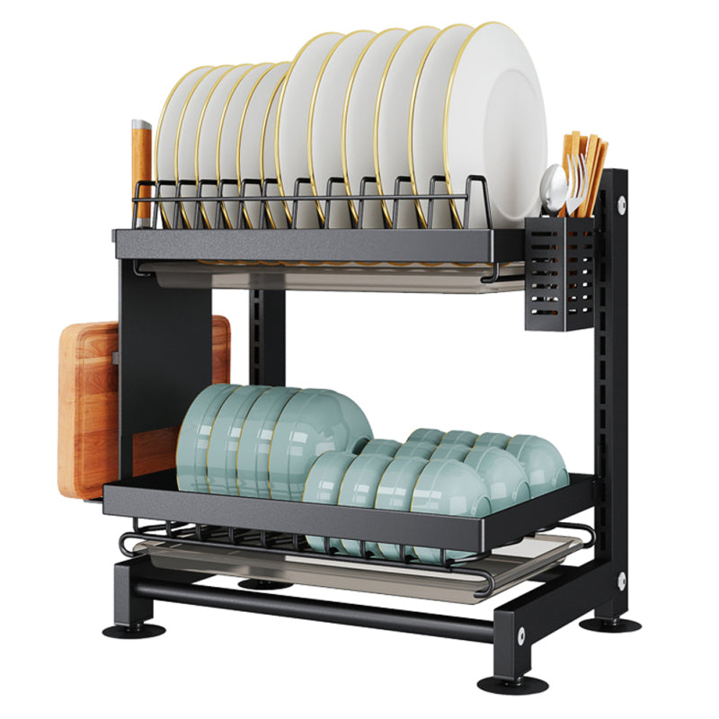 kajilai Yüksekliği Ayarlanabilir Bulaşıklık 2 Katlı Büyük Bulaşık Kurutma Rafı, Mutfak Tezgahı için 2 Drenajlı Lavabo Düzenleyici, Gereç Tutacağı ve 2'si 1 Arada Kesme Tahtası Tutacağı