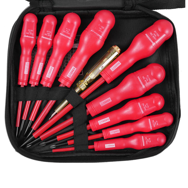 Mistaha Yalıtımlı Tornavida Seti 1000V Yalıtımlı Elektrikçi Tornavida, 4 Phillips Tornavida ve 5 Oluklu Tornavida ile Kaymaz Saplı Hepsi Bir Arada Premium Profesyonel Tornavida Seti, Test Kalemi ile