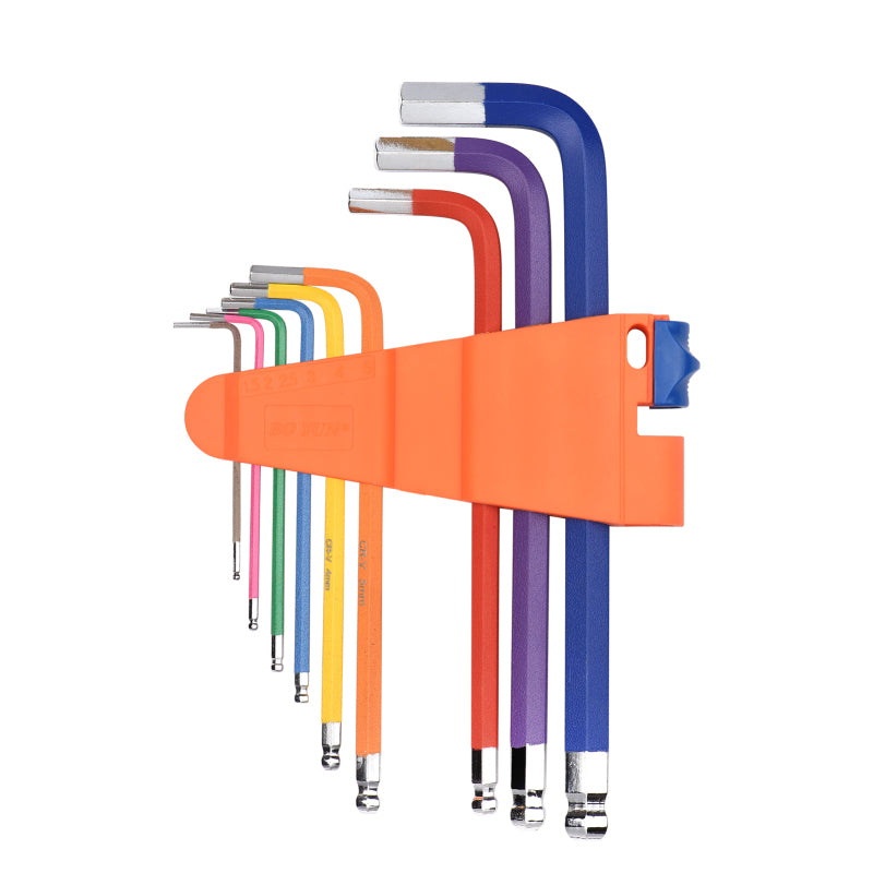 Tignapoo 9 ADET Çok Renkli L-Anahtar Seti Metrik Altıgen Uzun Kol Bilyalı Uçlu Altıgen Anahtar Seti Krom Vanadyum Çelik Endüstri Sınıf Alyan Anahtarı Seti