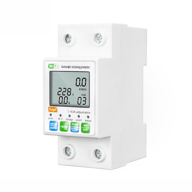 Tuya WiFi Akıllı Otomatik Tekrar Kapanan Koruyucu Çok Fonksiyonlu Akım Gerilim İzleme Ölçer LCD Ekran Anahtarı Güç Ölçer Koruma Değerleri Ayarlanabilir Cep Telefonu APP Kontrolü