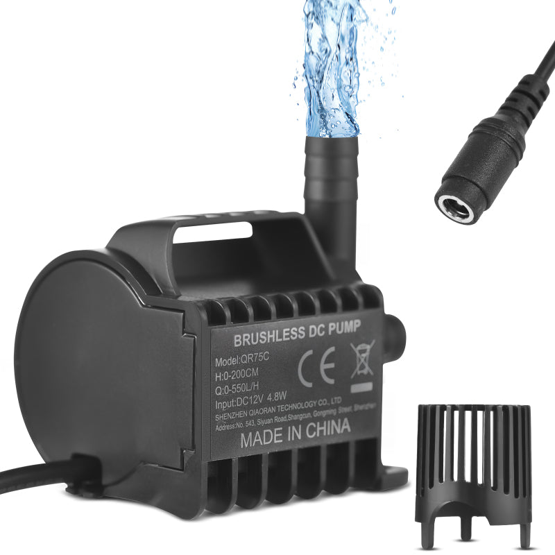 Submersible 12V Water Pump Electric 550L/H Small Fountain Pump with Max 6.5ft Lift, 6.5ft DC Female Plug and Suction Cup Base, Portable Mini Pump for Fish Tank, Pond, Aquarium, Pet Drinking