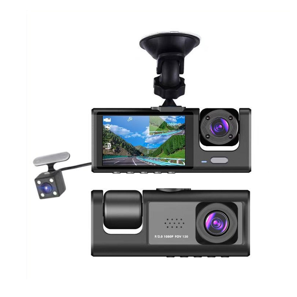 1080P DVR Dash Camera Front & Inside & Rear Camera Driving Recorder 2 Inch Screen Dashcam Support Night-Vision Loop Recording One-Key Lock Standard Edition