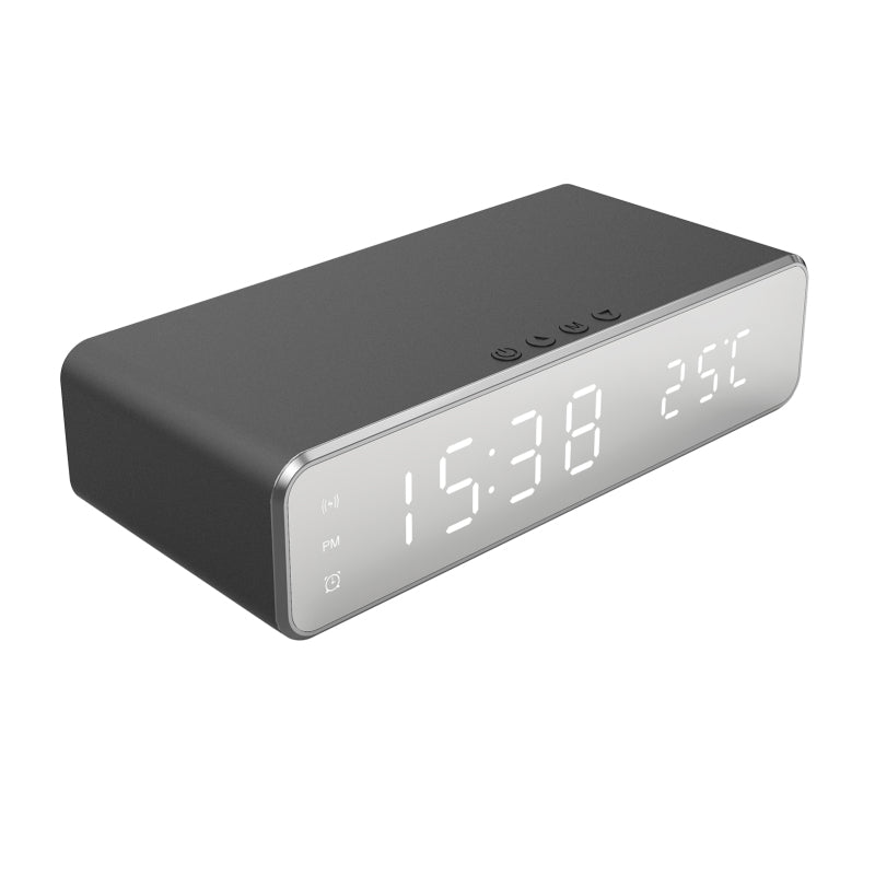Mistaha Yatak Odası için Dijital Çalar Saat Elektronik Saat Telefon için Kablosuz Şarjlı Kulaklık Termo Sıcaklık Tarih Ekranı 3 Alarm 12/24H LED Ayna Ekran Yatak Odası için USB Şarj Masası Ofis