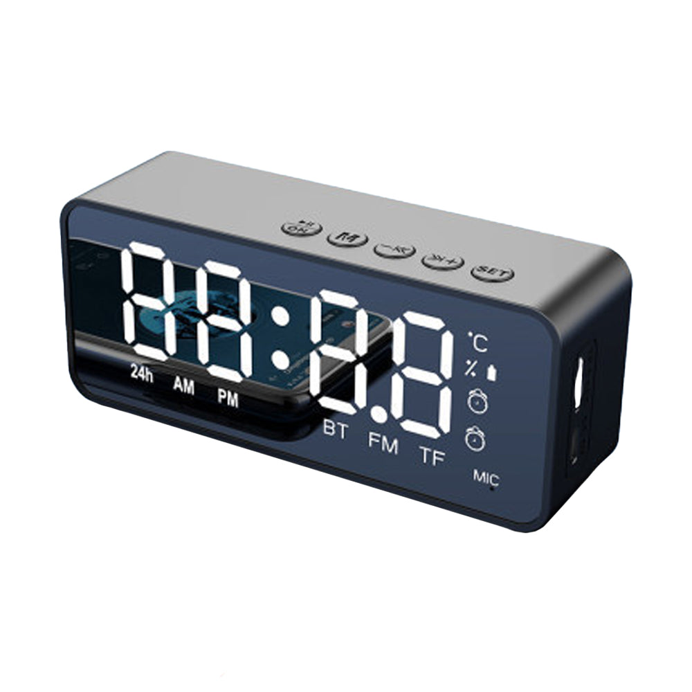Digital Alarm Clock with BT Speaker, Mirror LED Display Clock with Dual Alarms for Bedroom HIFI Speaker Support TF Card