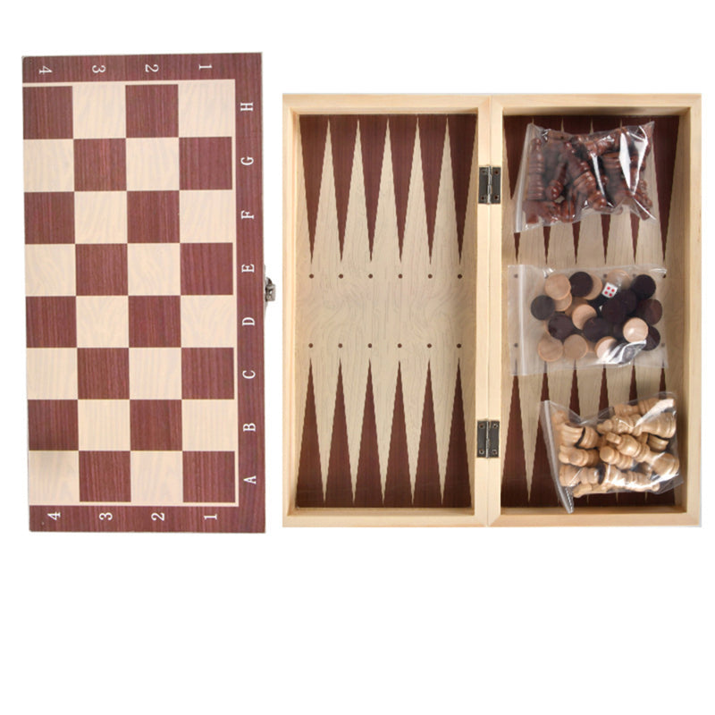 3 In 1 Ahşap Satranç Dama Tavla Seti Yetişkinler Çocuklar için Taşınabilir Ahşap Satranç SetiMistaha