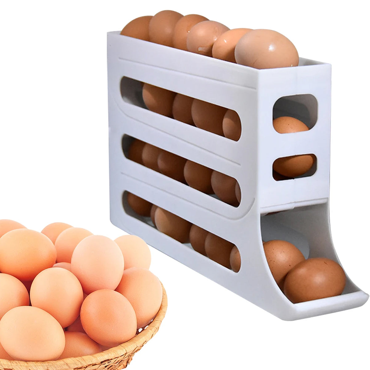 Yumurta Tutucu, 4 Katl? Yuvarlanan Yumurta Tutucu Da??t?c?, G?da Saklama Kab?, Buzdolab? Saklama D¨¹zenleyici, Yerden Tasarruf Sa?layan Yuvarlanan Yumurta Da??t?c?, Mutfak Tezgah? ¨¹st¨¹ Ev ??in Yumurta Saklama Kab?