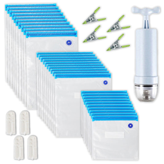 kajilai 35 ADET Vakumlu Gıda Saklama Çantası Yeniden Kullanılabilir Vakum Mühürleyen Çantalar 1 El Pompası ile 3 Boyut 4 Pişirme Klipsleri 4 Sızdırmazlık Klipsleri Sebze Fuit Et için Sous Vide Çantala