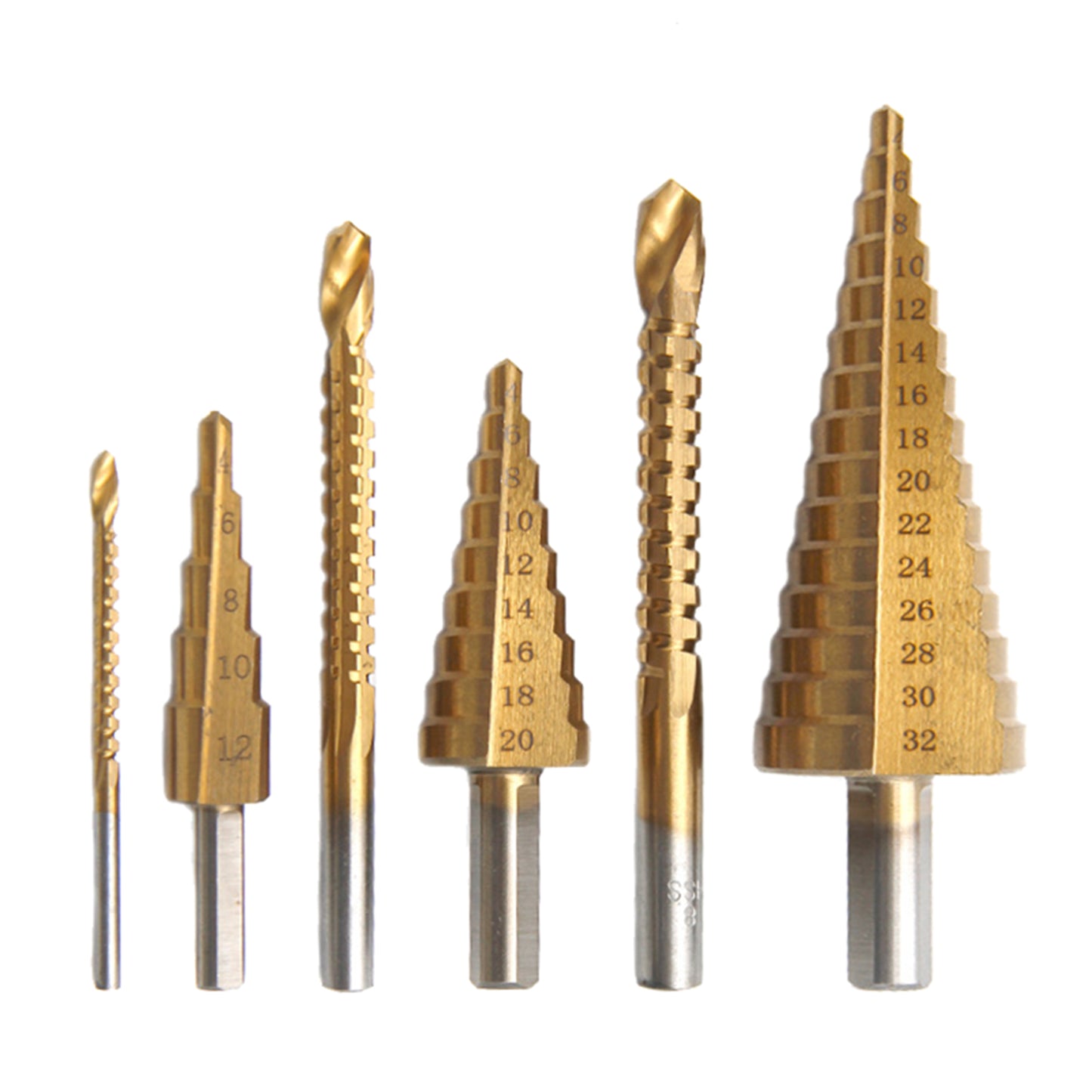 6 PCS Step Drill Bit and Saw Drill Set HSS Drill Bits for Sheet Aluminum Iron Metal Stainless Steel Wood Hole Drilling Expanding Multifunction Spiral Grooved Step Drill for Woodworking Industry DIY