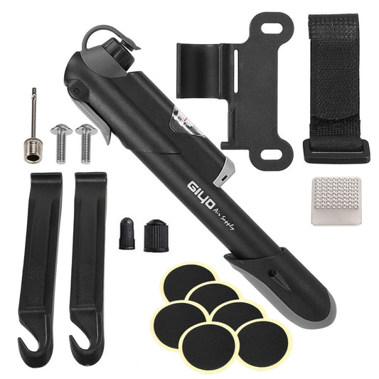 GIYO Mini Bisiklet Pompas?, Bas?n? ?l?erli Ta??nabilir Kompakt Bisiklet Pompas?, Lastik Tamir Tak?m?, Yol, Da? ve BMX Bisikleti i?in Presta ve Schrader ?er?eve Montaj? i?in M¨¹kemmel, ??neli Top Pompas? 120 PSI