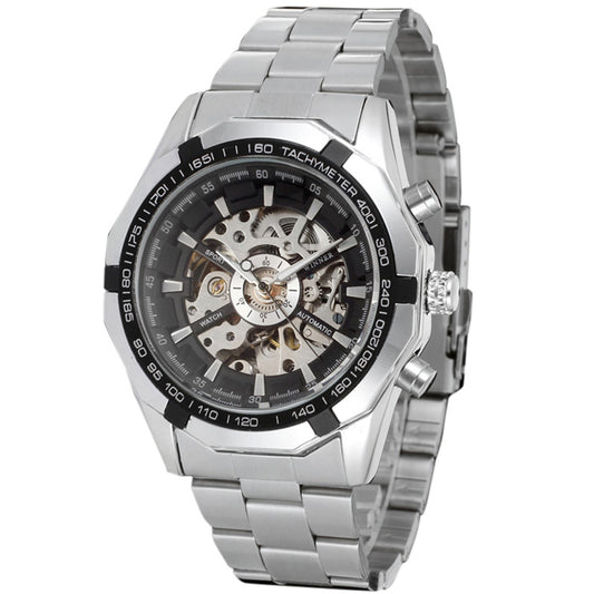 Erkek Otomatik Mekanik Saat Çelik Bant Moda Kol Saati İçi Boş Tasarım Saatler