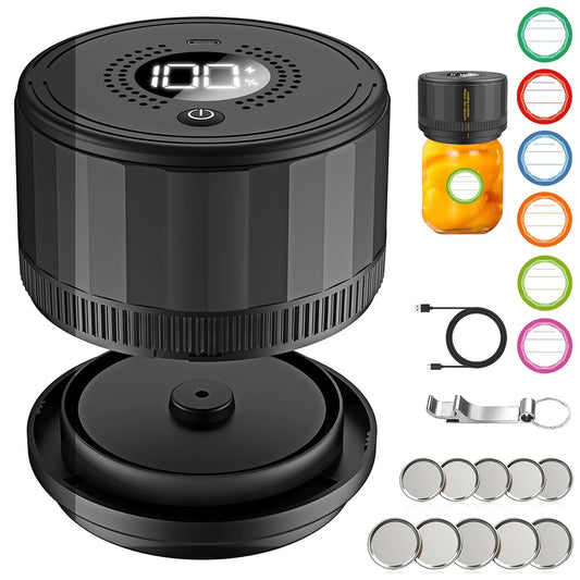 Electric Mason Jar Vacuum Sealing Machine Kit with Wide Mouth Regular Lid and Bottle Opener LED Display Strong Suction Kitchen Gadget Cordless Rechargeable Vacuum Sealer for Food Storage and
