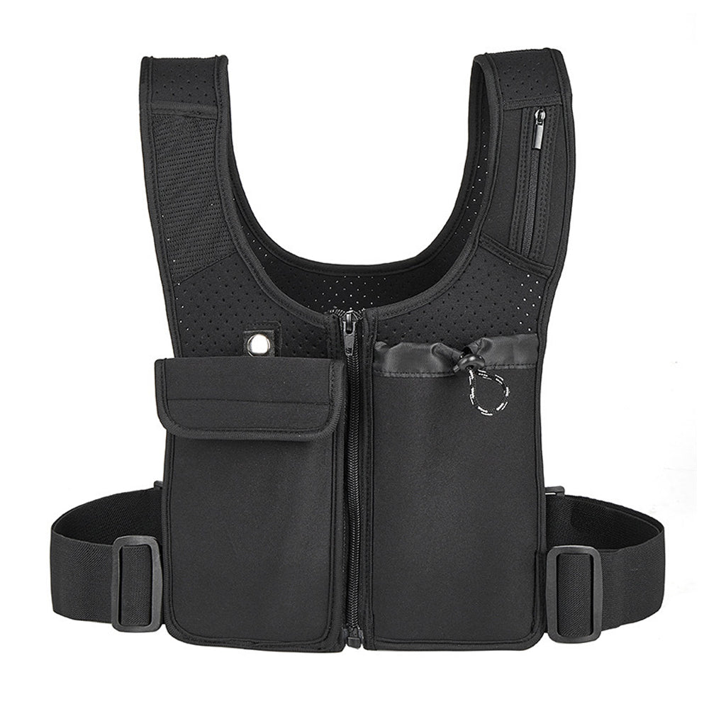 Chest Pack for Men Dual-Pocket Running Vest with Water Bottle Holder & Phone Holder Adjustable Waistband for Workout Running Jogging Hiking