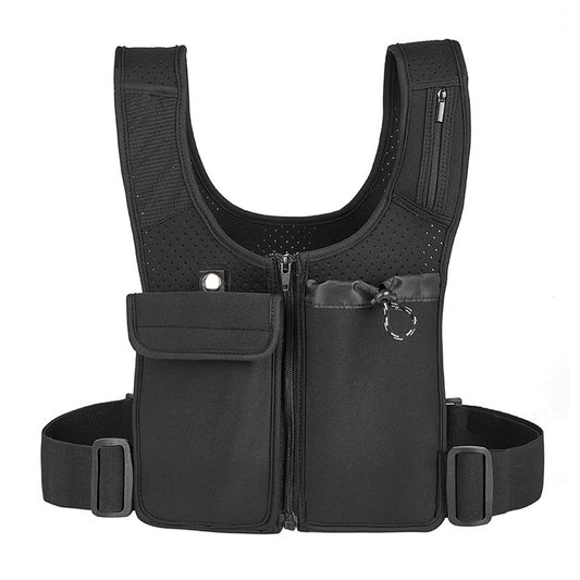 Chest Pack for Men Dual-Pocket Running Vest with Water Bottle Holder & Phone Holder Adjustable Waistband for Workout Running Jogging Hiking