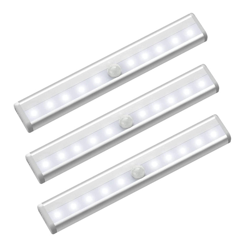 kosingna Dolap Altı Aydınlatmaları 3 Paket Kablosuz Hareket Sensörü Yapışkanlı 10 LED Işık Şeritleri Kiler/Dolap/Mutfak/Banyo için Pil ile Çalışan Dolap Aydınlatması Otomatik Açma Kapama Fonksiy