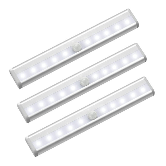 kosingna Dolap Altı Aydınlatmaları 3 Paket Kablosuz Hareket Sensörü Yapışkanlı 10 LED Işık Şeritleri Kiler/Dolap/Mutfak/Banyo için Pil ile Çalışan Dolap Aydınlatması Otomatik Açma Kapama Fonksiy