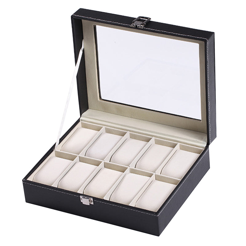 kosingna Saat Saklama Kutusu 10 Yuvalı Vitrin Gerçek Cam Düzenleyici Çerçeveli Cam Kapaklı Zarif Kontrast ve Çıkarılabilir Yastık Pu Erkekler ve Kadınlar için